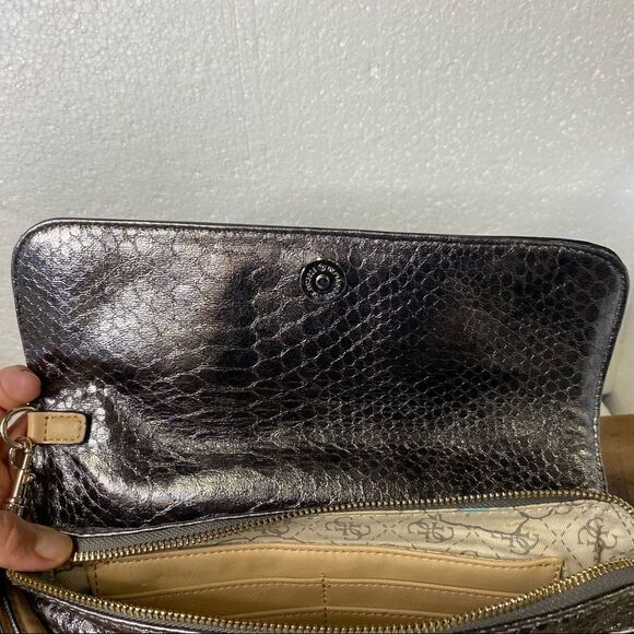 Guess Metallic Clutch Pewter Purse with strap - Picture 7 of 7
